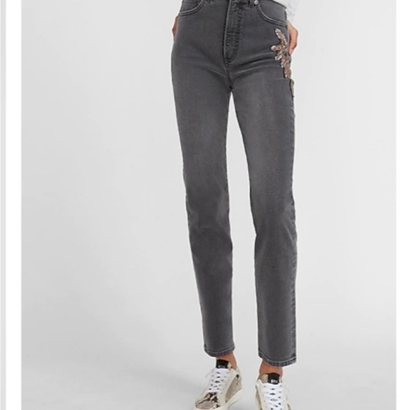 Nwt Super High Waist Beaded Side Slim Jeans, Size 6 - Picture 1 of 13